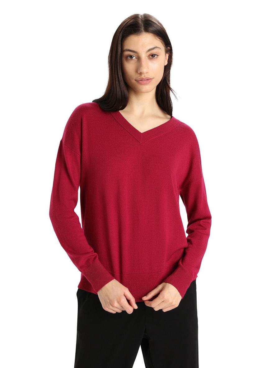 Cherry Icebreaker Merino Shearer V Neck Women\'s Sweaters | AU 1628MQZA